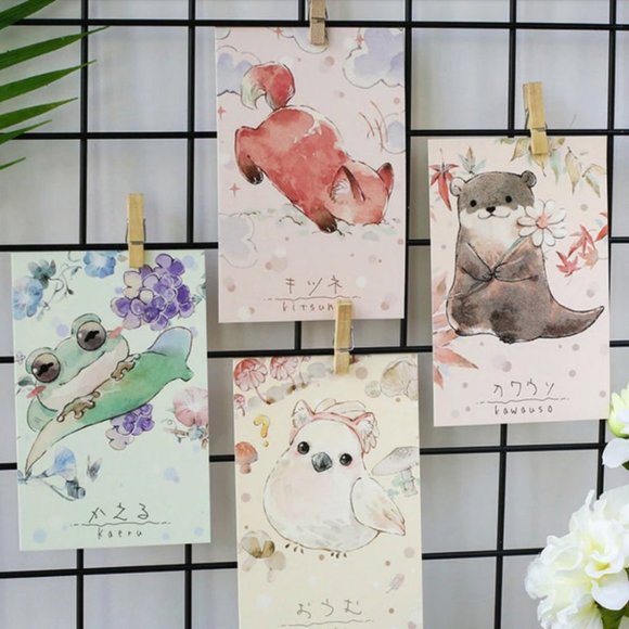 Japanese Watercolour Animal Postcards - 2 pcs - Picture 2 of 10